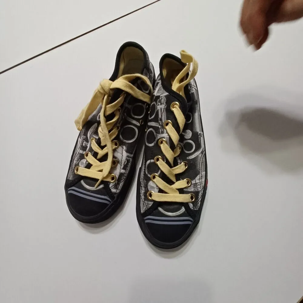 Keds Shoes Mens 5.5 Custom Print Black White Lace Up Non Slip Yellow‎ Lace Shoe
